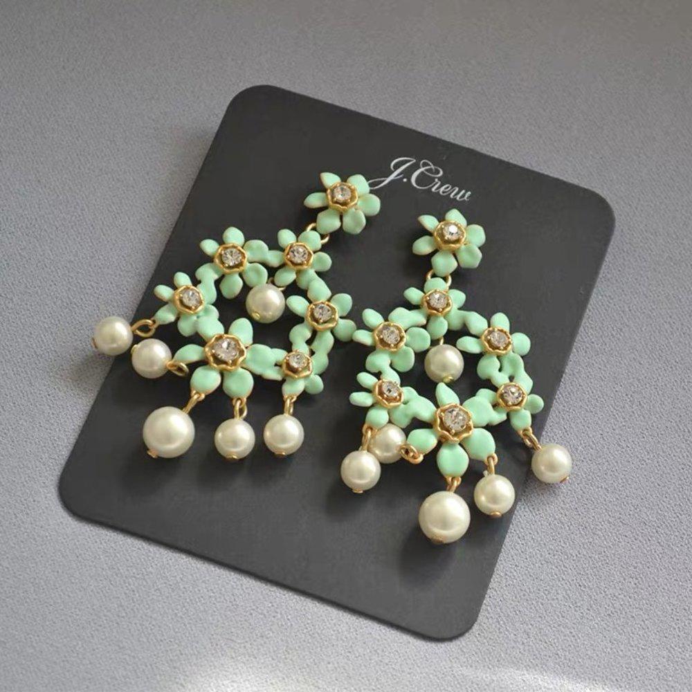 J.Crew Pearl and Crystal Floral Chandelier Earrings - Picture 2 of 6